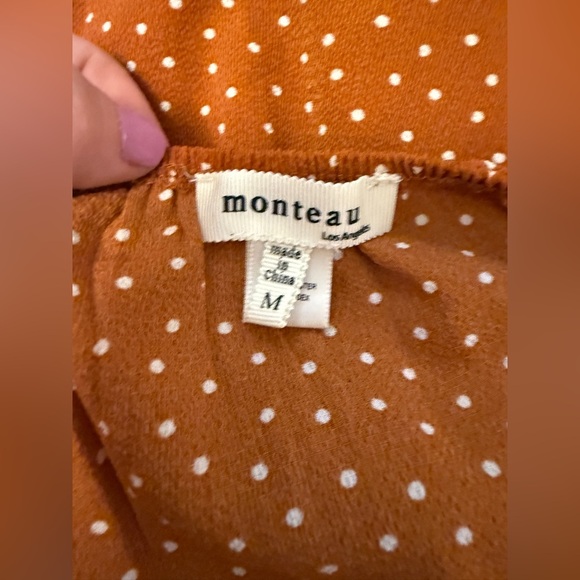 Monteau Sz Medium Button polka dot Midi Dress Boho burnt orange/brown rust - Picture 3 of 6